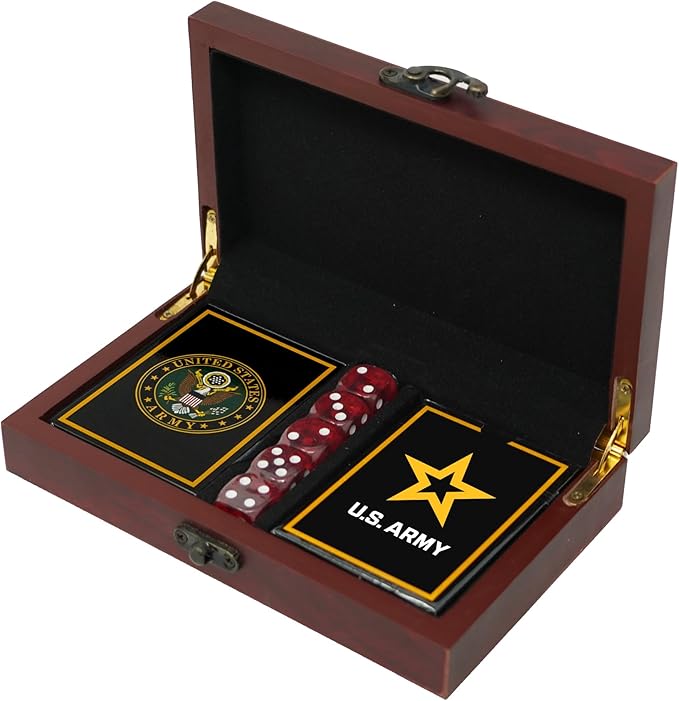 US Army Gift Set | Playing Cards & Dice | Army Rank Insignia Cards | US Army Gifts | Disabled Veteran Owned Business | Army Card & Dice Set