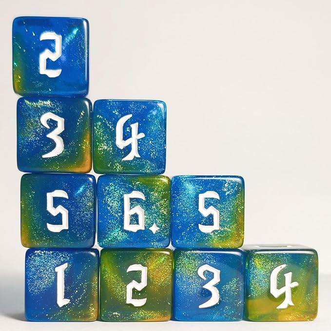 10 PC D6 dice 16mm Acrylic Dice Set for RPG MTG DND Dice Table Games and Board Games (Blue+Coffee)