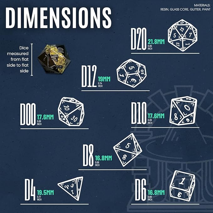 Sage's Portal Metal Riftstone DND Dice 7-PC Polyhedral Dice Set for DND TTRPG Dungeons and Dragons Pathfinder Oversized Designer Dice (Gloss Black/Chartreuse)