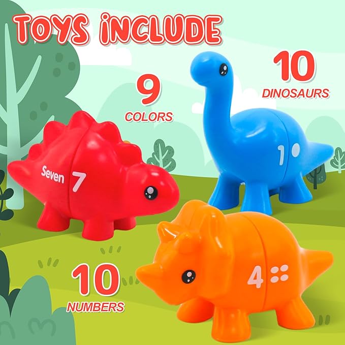 Montessori Learning Toys for Toddlers 1-3, Matching Letters Fine Motor Toy, Double-Sided 26 PCS ABC Dinosaur Alphabet Games for Kids Ages 3-5, Alphabet Learning Dinosaur Set for Kindergarten