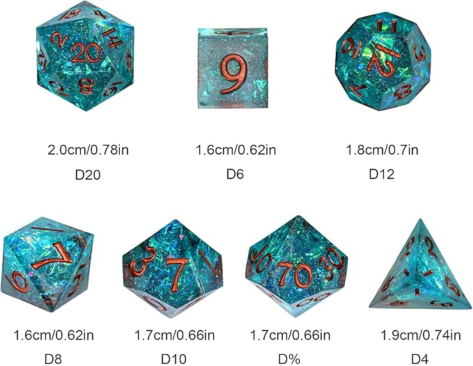 7PCS DND Dice Set,Handmade Sharp Edge Dice Set D&D RPG Polyhedral Die,for Dungeons and Dragons TTRPG Games Roleplaying Games Pathfinder,with Gift Box(Blue and Black)