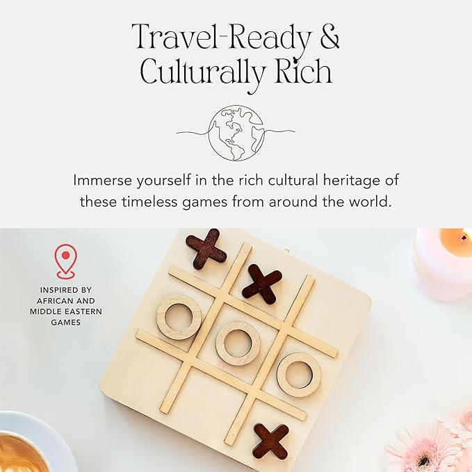 Kulture Games 2-in-1 Mancala Tic Tac Toe Board Game Set – Wooden Folding Mancala Game for All Ages – Portable, Aesthetic Design – Strategic Family Game Set for Travel, Kids, and Adults