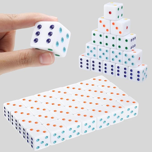 Poen 30 Pcs Standard Dice 25 mm Casino Theme Party Dice Large Opaque Jumbo Acrylic D6 Bulk Sifter for Casino Theme Party Board Vegas Birthday Supply(Multicolor)