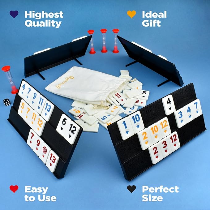 Queensell Rummy Cube Game Classic with Metal Case, Timers and Holders, Classic Rummy Game for Kids and Adults