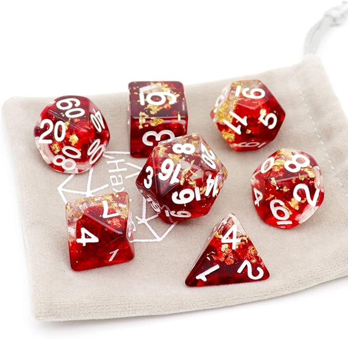 Haxtec DND Dice Set 7PCS Polyhedral Dice for Roleplaying Dice Games as Dungeons and Dragons (Red Clear Gold Foil(Conspiracy))