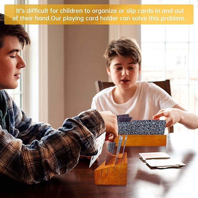 Card Deck Stand Set of 2 Playing Cards Holder for Kids Elder Wood Racks Tray for Organizing on Game Bridge Adults Canasta Uno Skipbo 5 Crowns(orange)