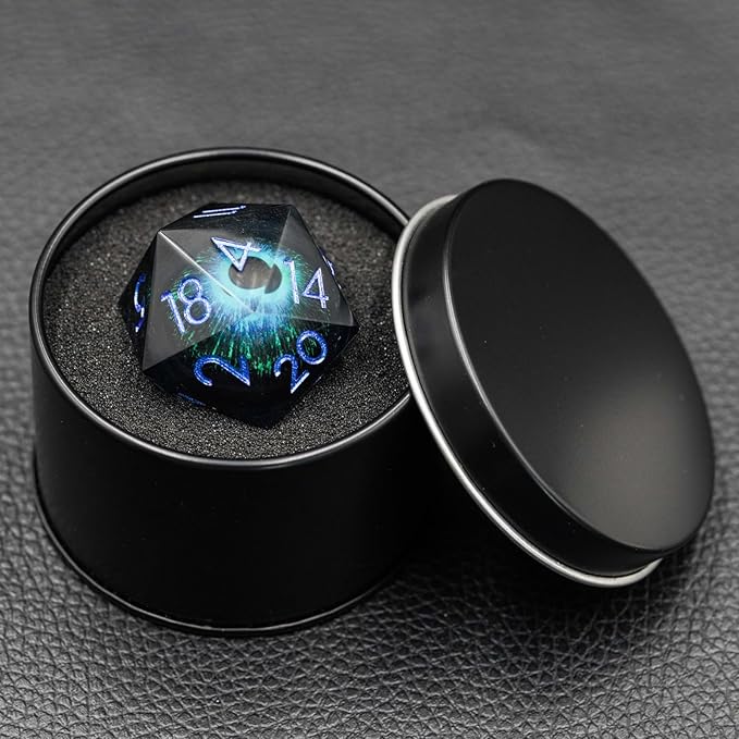 Dungeons and Dragons DND Dice D20, Moving Eyeball Liquid Core Dice Set D&D 33MM Oversized D20 Single Sharp Edge Resin dice with Gift Case, Polyhedral Dice for Role Playing Game