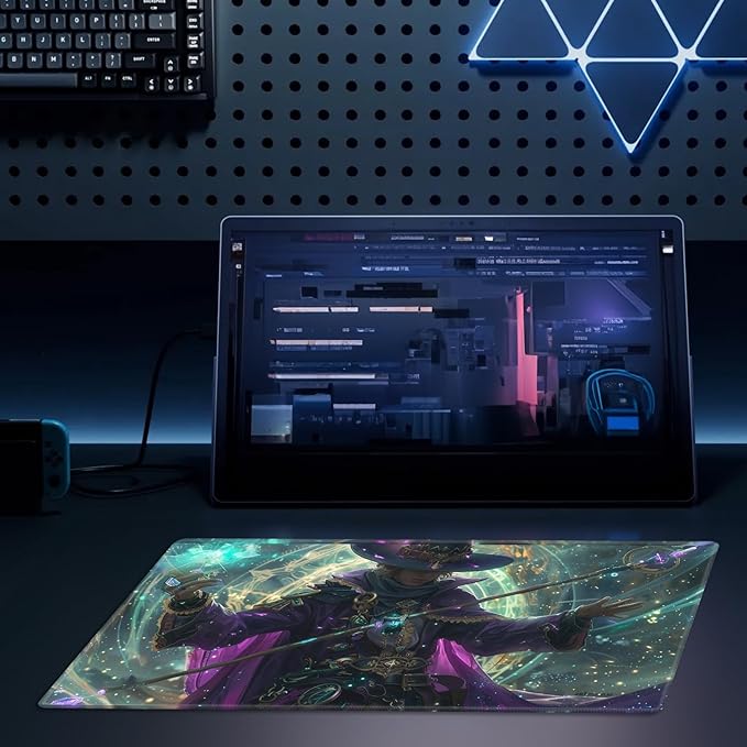 MTG Playmat Size 23.6x13.8in with Storage Bags Portable Playmat TCG and Board Game Mat for Cards Rubber Base Slip-Resistant Mousepad Desk Mat (Mystic,No with Zone)