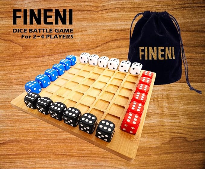 Dice Battle, 2~4 Player Board Games, 4 Player Durable Wooden Coffee Table Games for Adults, Best Bar Dice Games, Indoor Tabletop Game & 4 Players Wood Table Top Dice Game (Single(2~4)/Log)