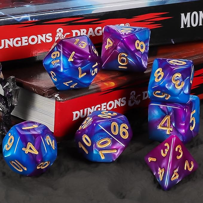 DND Dice Set - QMay 42pcs Polyhedral Dice, 6 Complete Double-Colors D&D Dice Sets with 6 Blue Drawstring Bags for Dungeons and Dragons RPG MTG Table Games