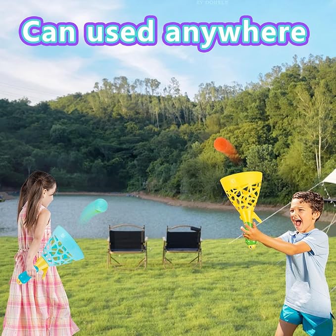 Pop and Catch Ball Game with 10 Balls and 2 Catch Launcher Baskets - Outdoor Indoor Game Activities, Basket Stuffers Gifts Beach Sport Summer Beach Toys for Kids Ages 3 4 5 6 7 8 10 12+