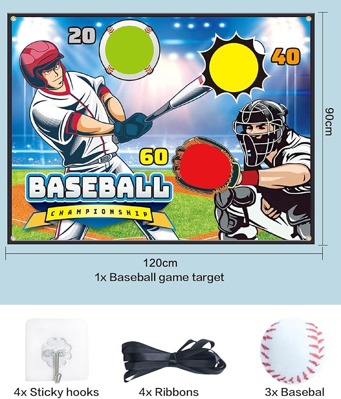 Baseball Throwing Game Set - Backyard/Outdoor/Indoor Mini Baseball Throwing Target Toy with Sticky Goal - Boys Girls Birthday Gift Toy for Kids Yard Backyard Games