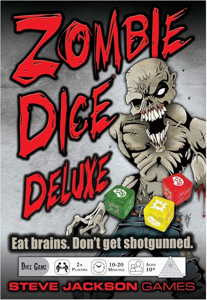 Zombie Dice Deluxe Dice Game, Adults and Family, Fast Pace Dice Game, Zombie Apocalypse Theme, Ages 10+, For 2+Players, Average Play Time 10-20 Minutes, From Steve Jackson Games,Red