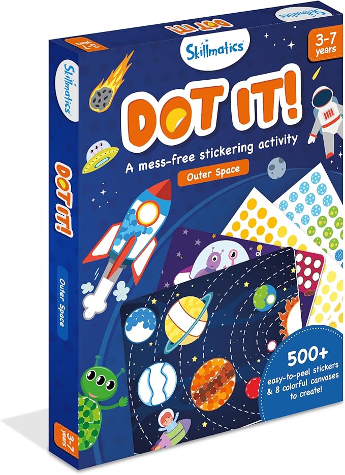 Skillmatics Dot It Sticker Art Activity - Space, Mess-Free Fun for Kids, 500+ Stickers, Craft Kits, DIY Scrapbooking Activity, Travel Toys, Gifts for Boys & Girls Ages 3, 4, 5, 6, 7