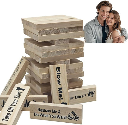 NBPLUS Stacking Tower Game for Adults, 48Pcs Wooden Naughty Blocks Game Couple Games for Date Night, Valentine Games Adults 2 Player Date
