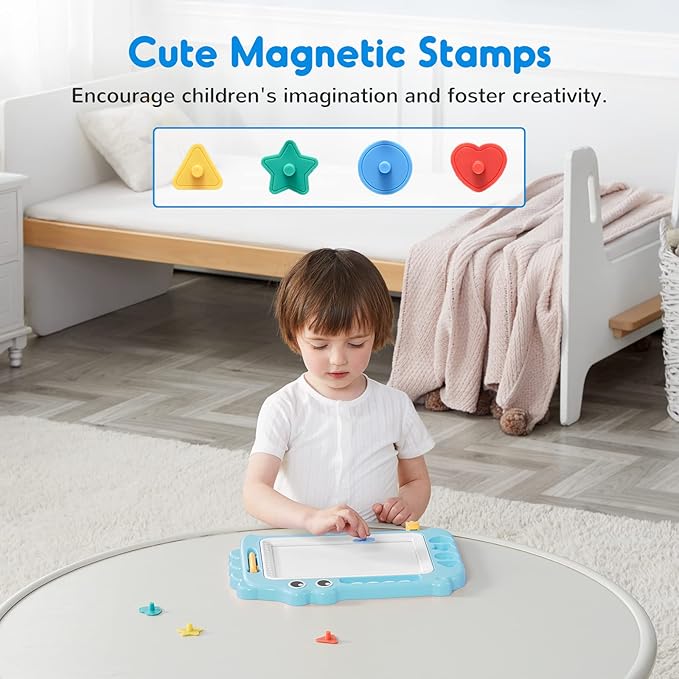 SGILE Toys for Kids, Magnetic Drawing Board for Early Learning, Color Erasable Doodle Writing Pad Gift for Baby Girls Boys, Painting Sketch Pad with Four Stamps for 3 4 5 Year Old Toddlers, Blue