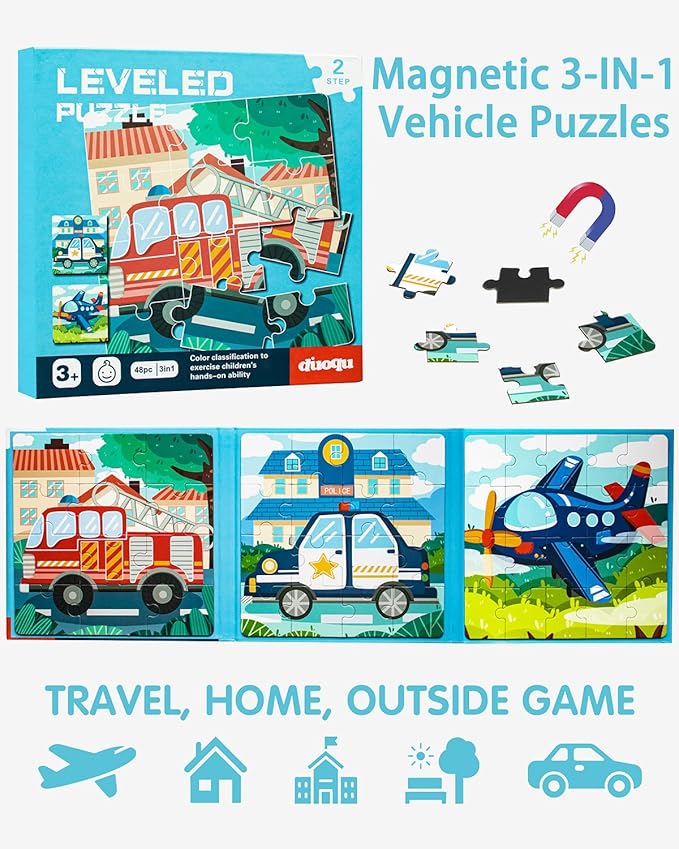 Magnetic Puzzles for Kids 2-4, Travel Puzzles Games for Kids Ages 3-5, Jigsaw Puzzle Book Activities Toy for Boys Girls Ages 3 4 5 in Car, Learning Magnet Toys for Road Trip (Airplane)