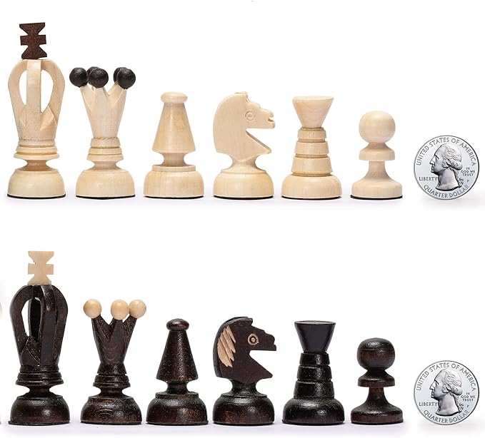 Husaria European International Chess Wooden Game Set, King's Continental - 13.8 Inches Medium Size Chess Set with Handcrafted Chessmen and Felted Folding Board