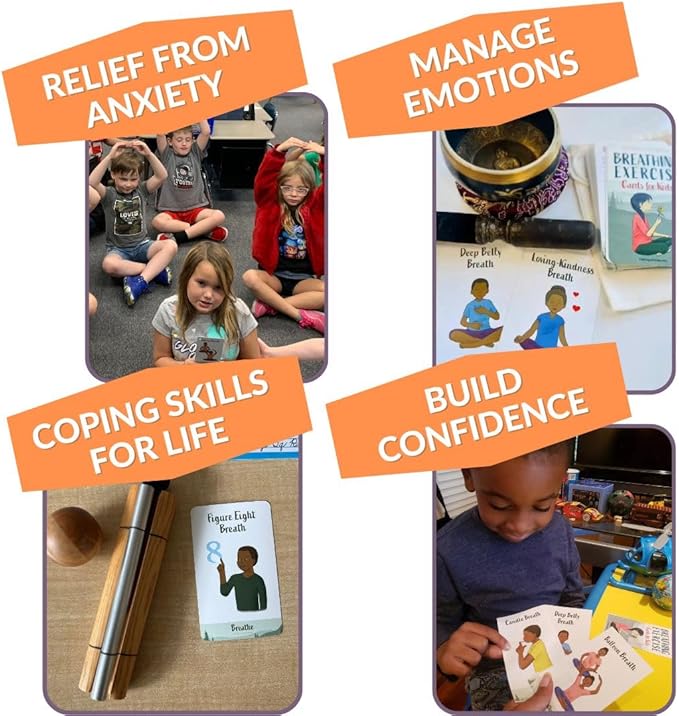 Breathing Exercise Cards for Kids, Deck for Classroom, Calm Down Corner Kit, Sensory Room, Social Emotional Yoga Games for Kids, Mindfulness Tools for Play Therapy, or Relaxation