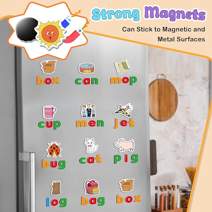 CVC Word Games Phonics Games, Magnetic Dry Erase Board, Refrigerator Fridge Magnets for Kids, Toddler Alphabet Learning Toys ABC Letter Games, Speech Therapy Spelling Reading Games