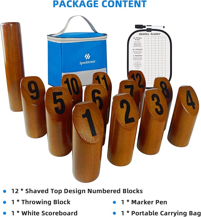 Wooden Throwing Game - 12 Numbered Block Toss Games Set with Scoreboard & Carrying Case, Indoor Tailgating Bowling Yard Activity‌ for Teens Adults Family
