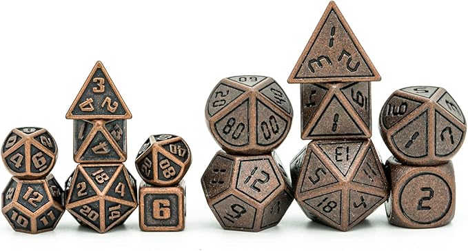 UDIXI 10mm Mini Metal DND Dice Set, 7-Die Small Metal Dice Portable Tiny Polyhedral RPG Dice for D&D Dungeons and Dragons Role Playing Games (Copper)