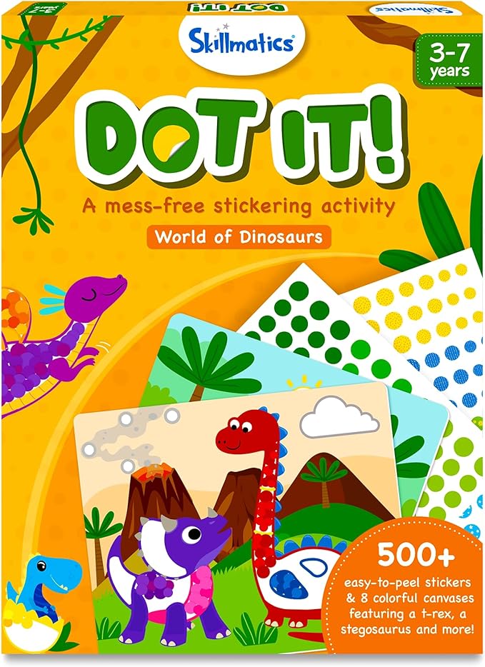 Skillmatics Dot It Sticker Art Activity - Dinosaurs, Mess-Free Fun for Kids, 500+ Stickers, Craft Kits, DIY Scrapbooking Activity, Travel Toys, Gifts for Boys & Girls Ages 3, 4, 5, 6, 7
