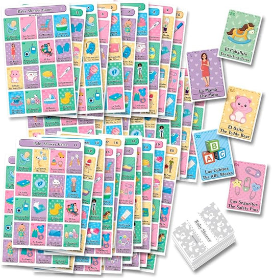 More Fiesta Baby Shower Bingo - Bilingual English and Spanish, for Up to 50 Players