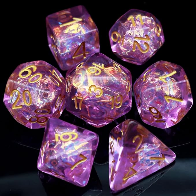 Haxtec Purple DND Dice Set 7PCS Resin Polyhedral D&D Dice W/Iridescent Mylar Inclusion for Roleplaying Games Dungeons and Dragons Gift