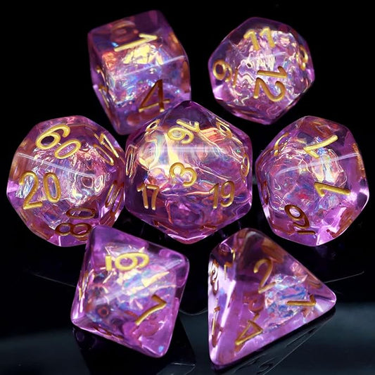 Haxtec Purple DND Dice Set 7PCS Resin Polyhedral D&D Dice W/Iridescent Mylar Inclusion for Roleplaying Games Dungeons and Dragons Gift
