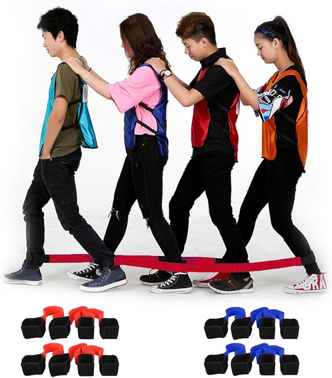 16 Pcs 4 Legged Race Band, Outdoor Party Group Game for Kid Adult, Cooperative Team Race for Birthday Party, Relay Race, Field Day, Team-Building, Backyard Activity Game with Carrying Pouch(2 pack）