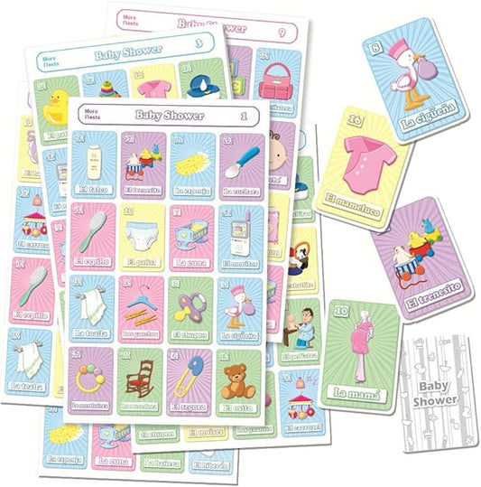 More Fiesta Baby Shower Bingo Tablas Game in Spanish, 20 Playing Boards and Cards (for Up to 20 Players)