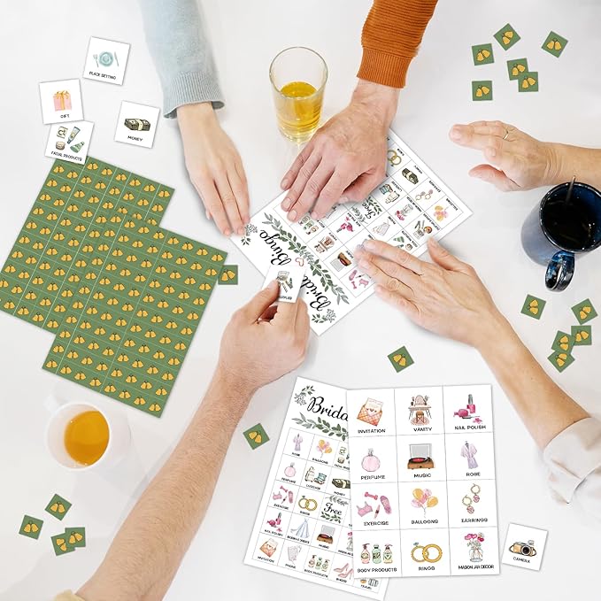 Ziyouza Greenery Bridal Bingo - 24 Players Wedding Shower Games, Engagement & Bachelorette Tea Party Bingo Game