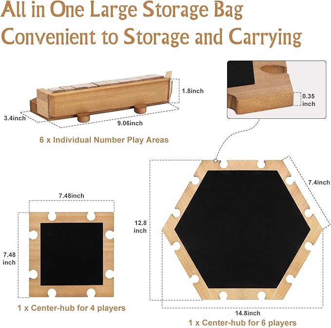Shut The Box Game for 1-6 Players, Plusvivo Large Round Wooden Board Dice Game with 14 Dice for Adults, 6 Way Clever Math Game for Home Classroom or Pub