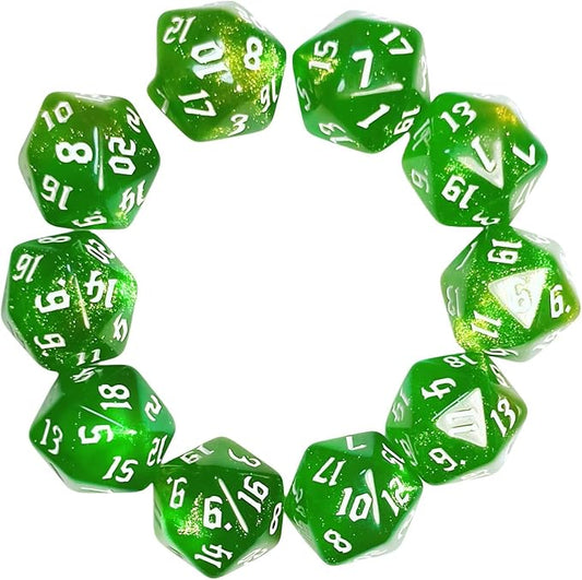 10PCs D20 Polyhedral Dice Set 22mm for DND RPG MTG Dungeons and Dragons Dice (Green)