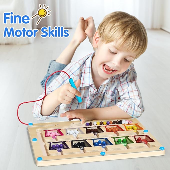 Montessori Toys for 3 Year Old Girls/Boys, Wooden Magnetic Color Number Maze Educational Board Activity for Kids, Toddler Learning Toys Age 2-4, Christmas Birthday Gifts for 3-5 Year Old Girl