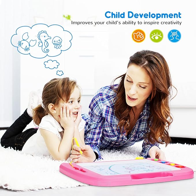 SGILE Large Magnetic Drawing Board - 4 Colors 16×13in Writing Painting Doodle Pad with 4 Stamps for Toddlers, Learning Educational Toy Etch Sketch Gift for 36+ Month Kids Girls Boys, Pink