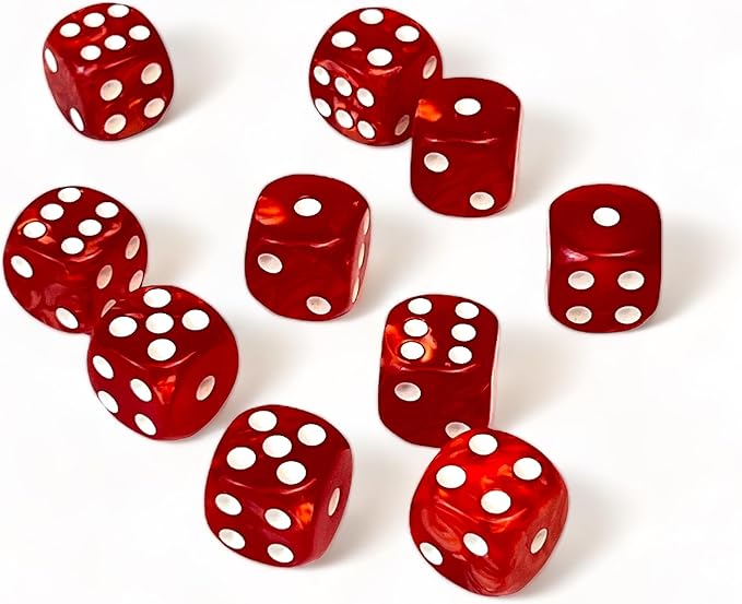 Luck Lab 10 Piece D6 Dice Pack - Acrylic Dice for RPG MTG DND Table Games and Board Games (Red Pearl)