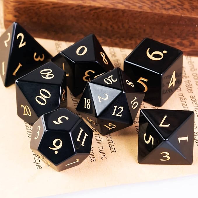 UDIXI Stone DND Dice Set, 7PCS Gemstone Dice Natural Stone Dice Set with Gift Case for Dungeons and Dragons Role Playing Game and Tabletop Games (Obsidian)