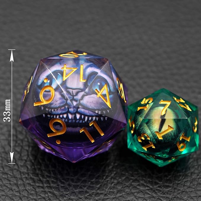 Dungeons and Dragons DND Dice D20, Moving Eyeball Liquid Core Dice Set D&D 33MM Oversized D20 Single Sharp Edge Resin dice with Gift Case, Polyhedral Dice for Role Playing Game