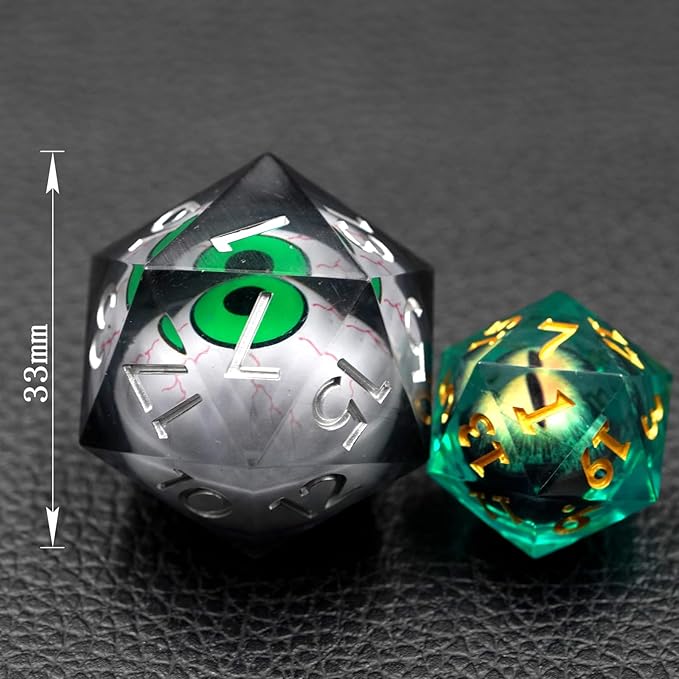Dungeons and Dragons DND Dice D20, Moving Eyeball Liquid Core Dice Set D&D 33MM Oversized D20 Single Sharp Edge Resin dice with Gift Case, Polyhedral Dice for Role Playing Game