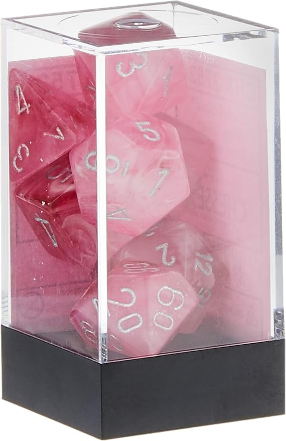 Chessex CHX27524 Dice-Ghostly Glow 7Pc Set, Pink/Silver, Large (18mm - 25mm)