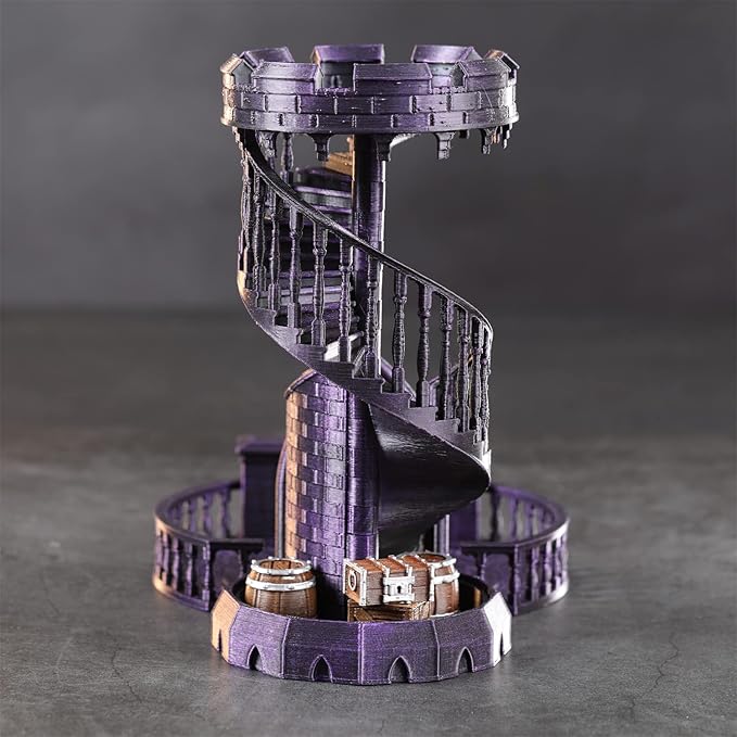 AUSPDICE Dice Tower Castle Retro DND Dice Rolling Tower and Tray for Dungeons and Dragons RPG Tabletop Games (Metallic Purple Color)