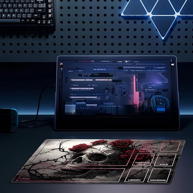 MTG Playmat Size 23.6x13.8in with Storage Bags Portable Playmat TCG and Board Game Mat for Cards Rubber Base Slip-Resistant Mousepad Desk Mat (Wolf,with Zone)