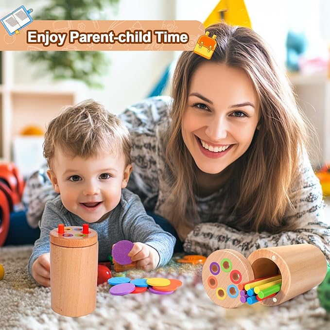 BUSOHA 2-in-1 Montessori Wooden Color Sorting Sensory Toys for 1-3 Year Old Toddlers - Fine Motor Skills Developmental Games, Travel Toys, Busy Board Gifts for Baby Boys & Girls