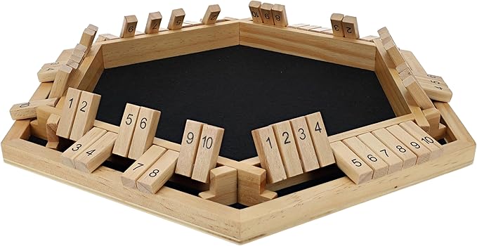 Shut The Box Game 6 Player – Natural Wood, Wooden Board Game, Table Games for Adults, Bar Games, Portable Dice Game for 1-6 Players, Classic