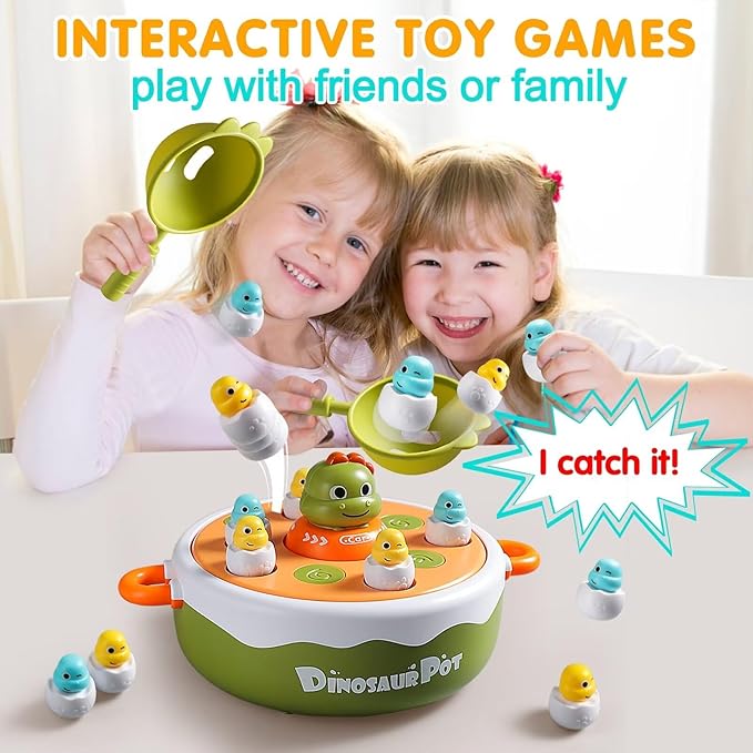 4 IN 1 Dinosaur Pop Up Board Games for Kids Magnetic Fishing Turntable Rotating Music Dino Car Tic-Tac-Toe Developmental Toys Boy Girl Birthday Gift Family Operation Games Toddlers 3-5 4-6 5-7 4-8