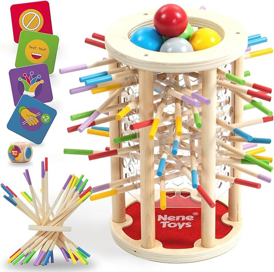 Nene Toys BALLFALL Jumbo – Montessori Wooden Board Game for Kids 3 4 5 6 Years – Colorful Sticks, Dice & Cards – Fine Motor Skills Toy, Math & Counting Game – Educational Gift for Boys Girls Ages 3-9
