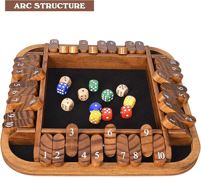 1-4 Players Shut The Box Dice Game,12" Wooden Board Table Math Games with 12 Dice and Storage Bag for Kids Adults Classic Tabletop Version for Classroom,Home,Party or Pub