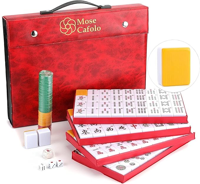 Mose Cafolo Professional Chinese Mahjong Game Set 146 Numbered Large Size Tiles with Carrying Travel Case, Complete Mahjong Tiles Set (Majiang, Mah-Jongg, Ma Jong)